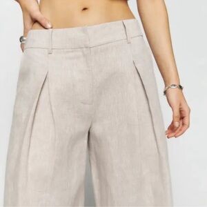 NWT Reformation Asher Linen Low Rise Pant in Oatmeal Tan Wide Leg